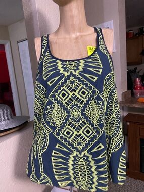 Tart Collections Navy Tank with Neon Yellow Geometric Print